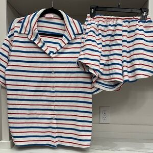 Pink Lily small red, white and blue terry cloth shirt set. Like new